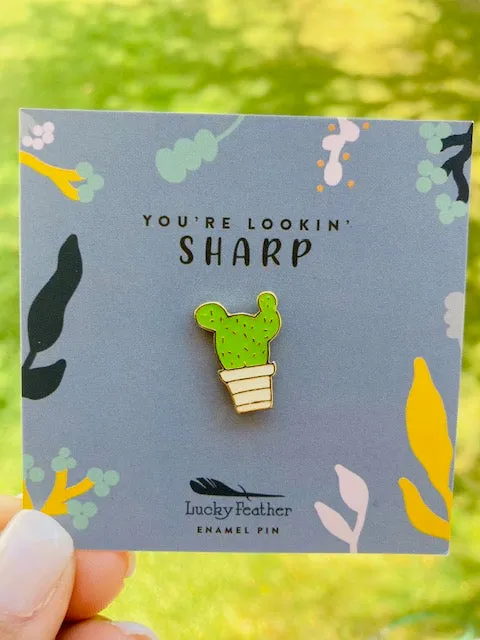 Gold Accented Cactus Enamel Pin