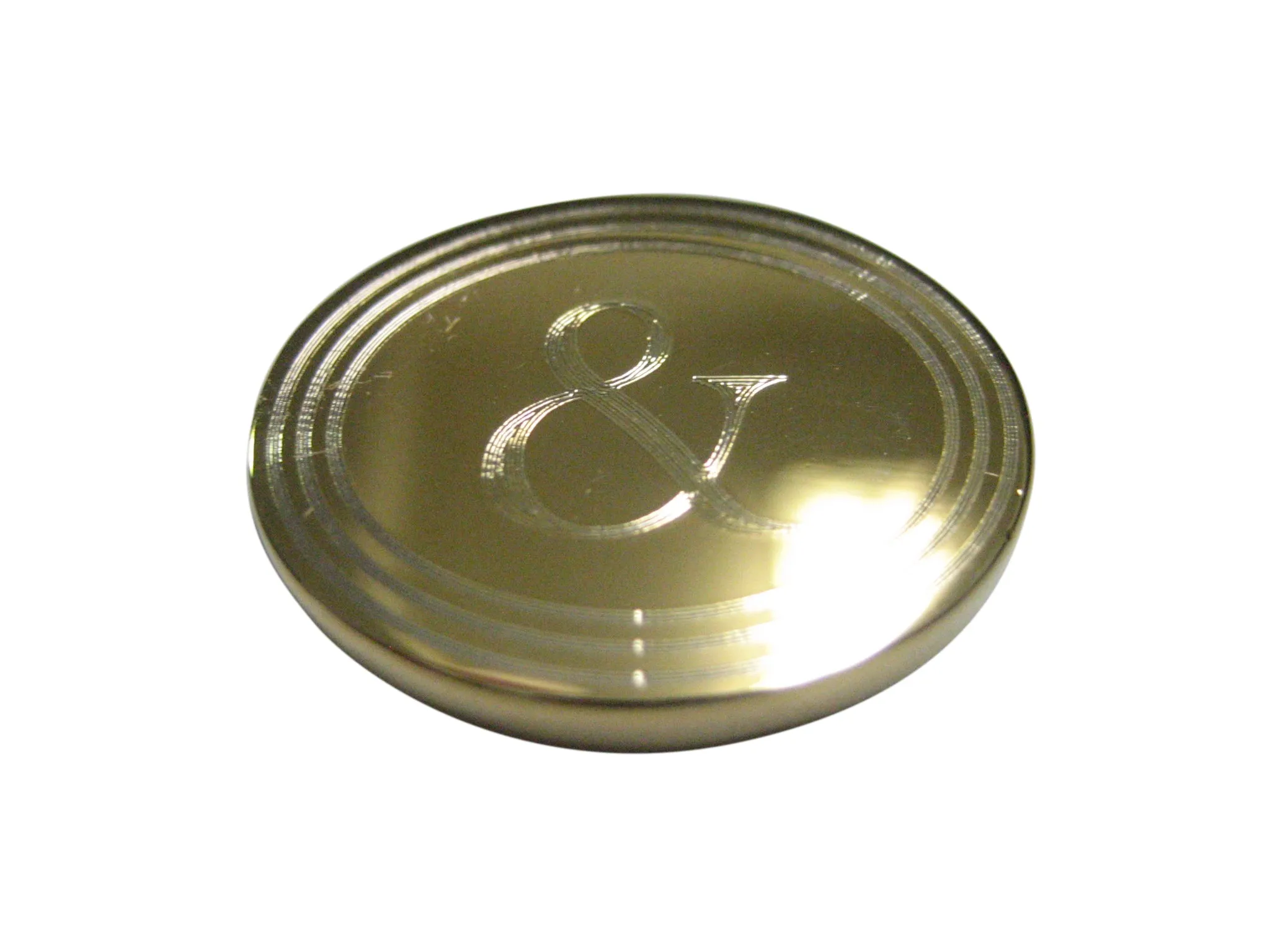 Gold Toned Etched Oval And Ampersand Sign Magnet