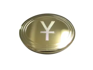Gold Toned Etched Oval Chinese Yuan Currency Sign Magnet