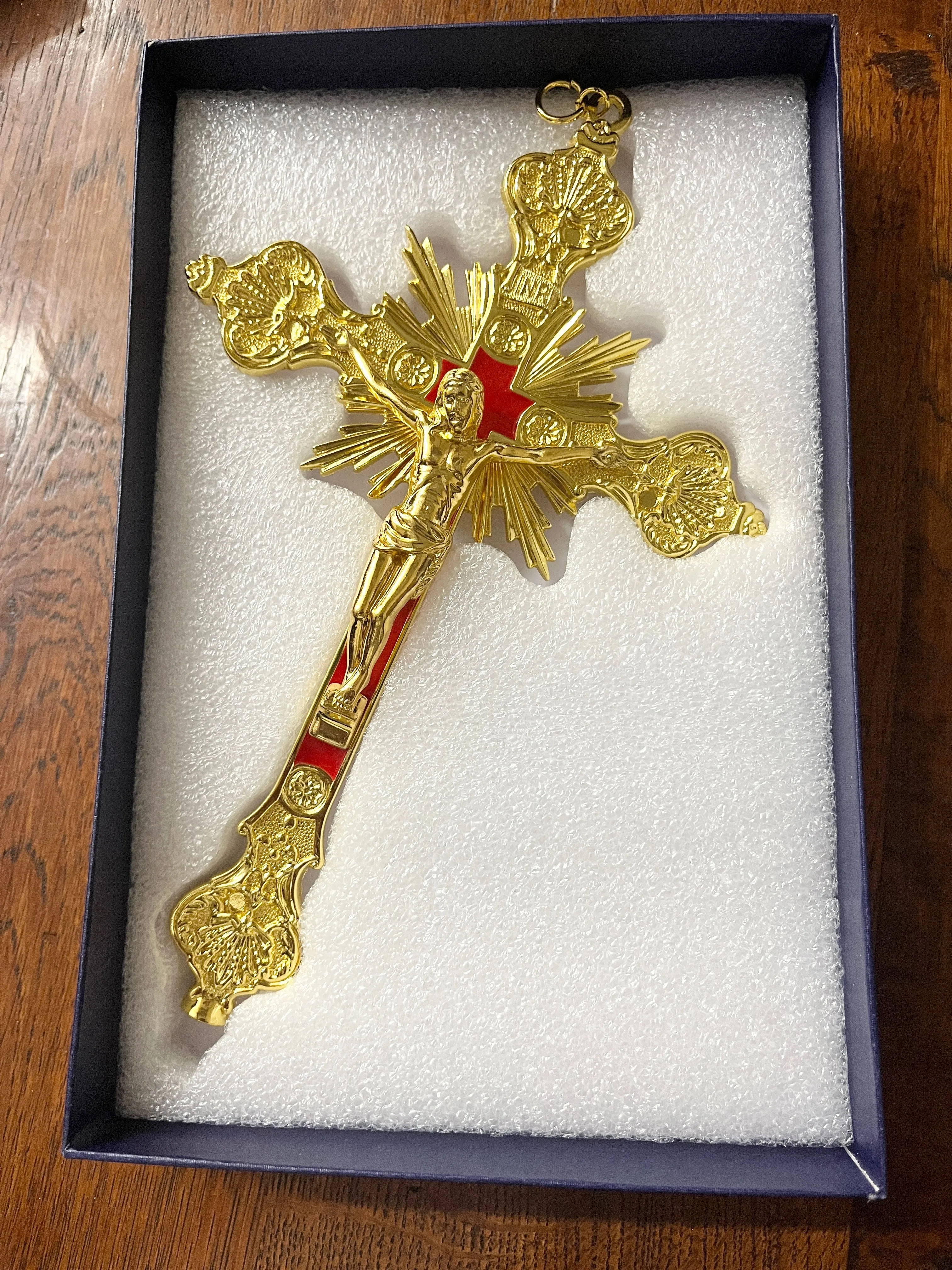Gold with Red Background Wall Crucifix 12"