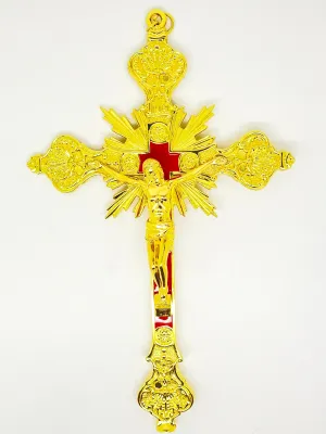 Gold with Red Background Wall Crucifix 12"