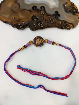 Golden Rakhi with Round OM Designer Pendant Beads Multicolor Thread Rakhi for Men