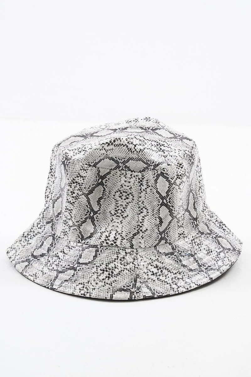 Grey Snake PU Bucket Hat - Landon