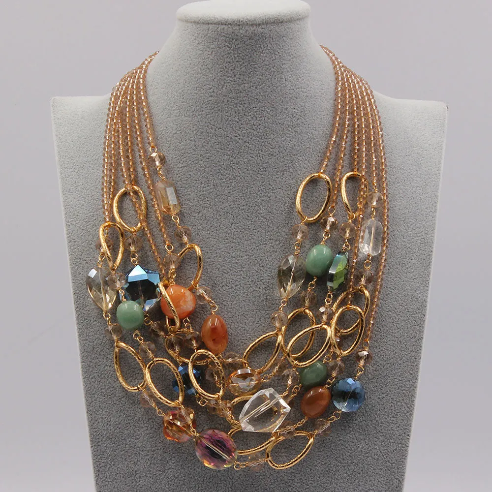 GuaiGuai Jewelry 6 Strands Multi color Gems Stone Agates Crystal Necklace