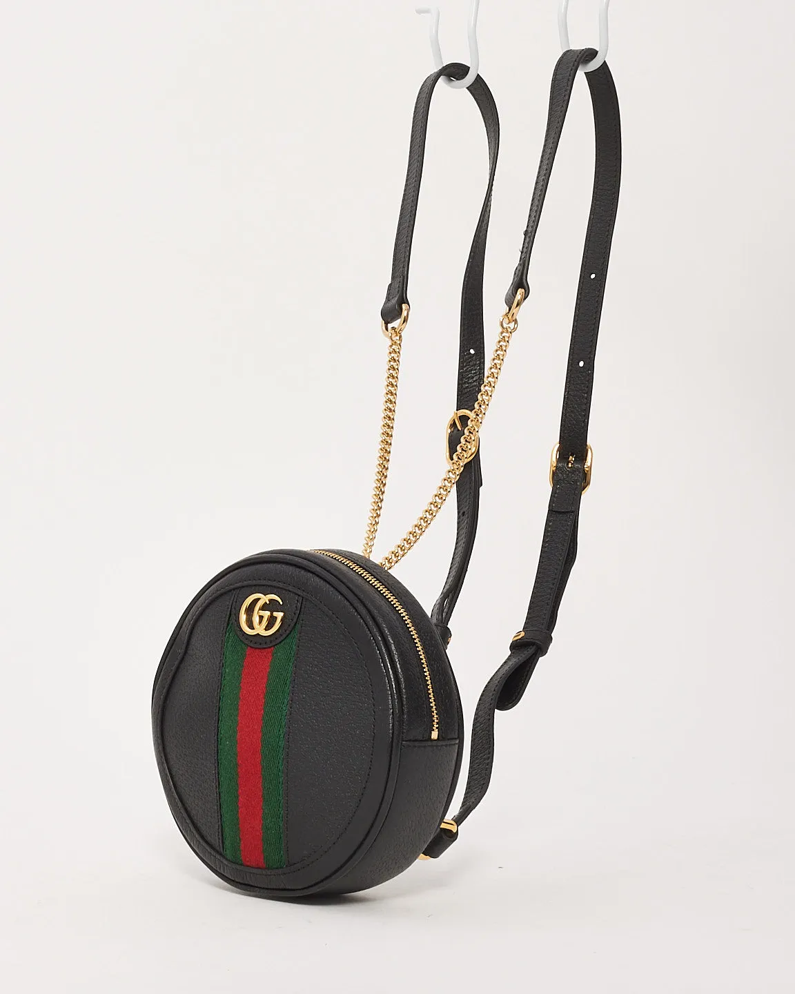 Gucci Black Grained Calfskin Leather Web Mini Ophidia Backpack