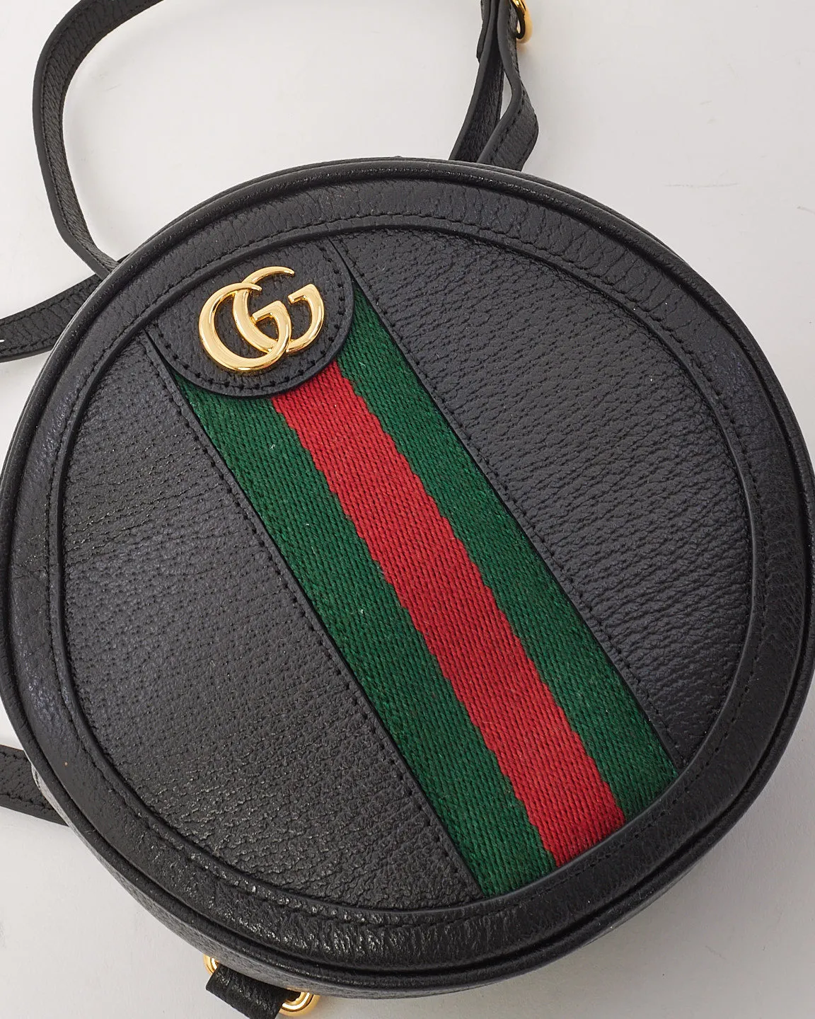 Gucci Black Grained Calfskin Leather Web Mini Ophidia Backpack