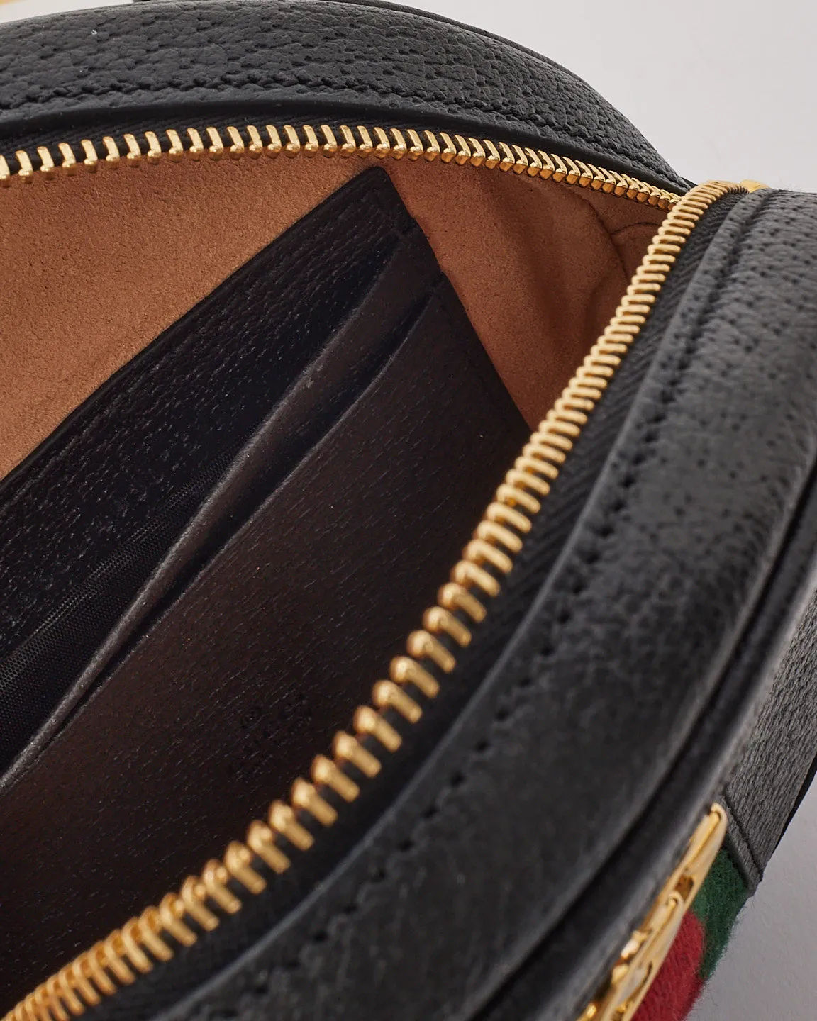 Gucci Black Grained Calfskin Leather Web Mini Ophidia Backpack