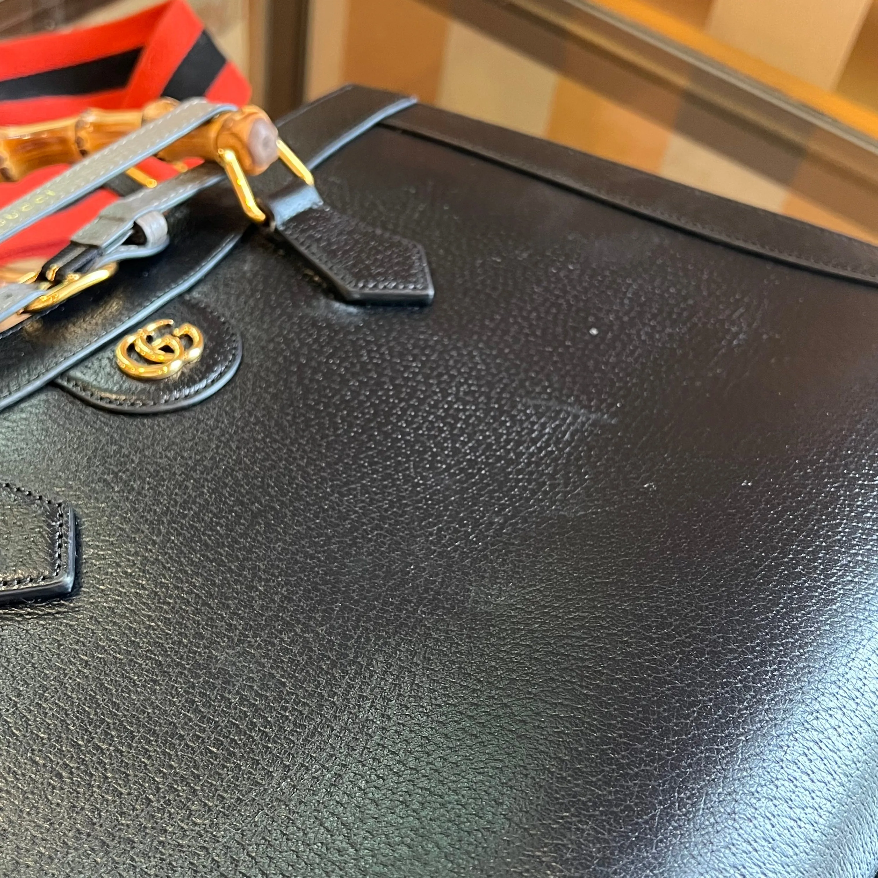 GUCCI Diana Medium Black Calfskin Leather Tote Bag