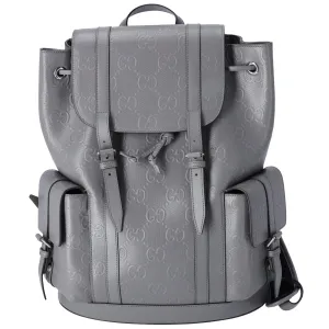 GUCCI GG Embossed Large Drawstring Flap Backpack 625770 Gray Leather