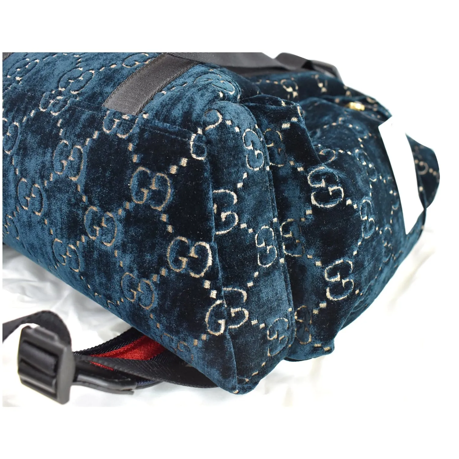 GUCCI Medium GG Monogram Velvet Classic Backpack Dark Blue 574923