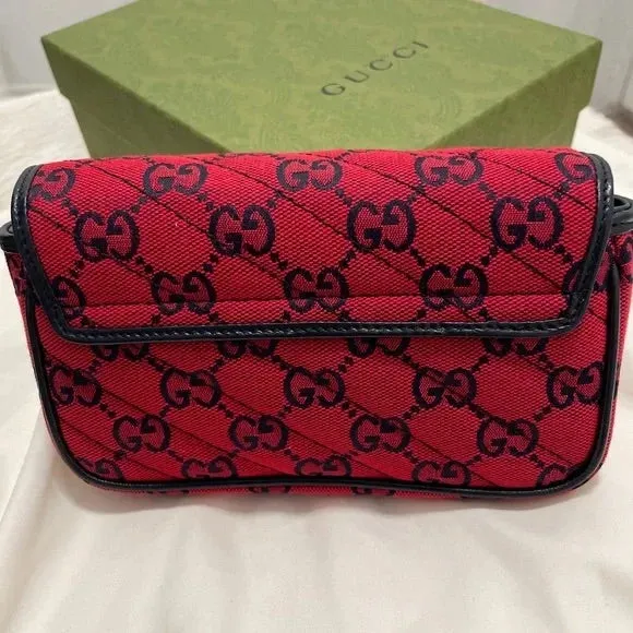 Gucci Monogram Multicolor Super Mini GG Marmont in Red with Floral Embroidery