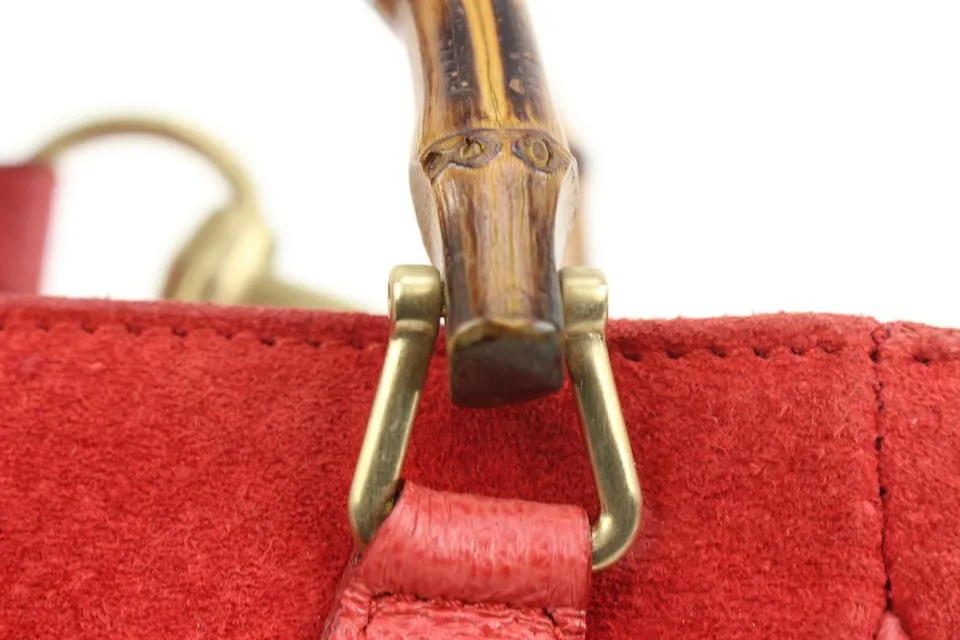 Gucci Red Suede Mini Bamboo Crossbody Bag 8g321s