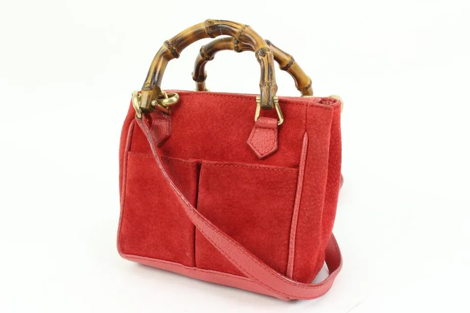 Gucci Red Suede Mini Bamboo Crossbody Bag 8g321s