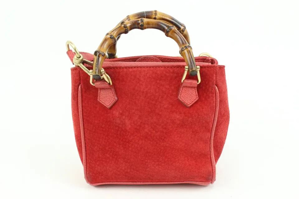 Gucci Red Suede Mini Bamboo Crossbody Bag 8g321s