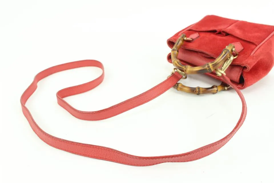 Gucci Red Suede Mini Bamboo Crossbody Bag 8g321s