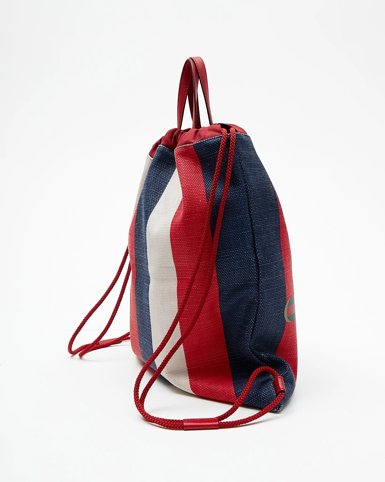 Gucci Red/Blue/White Sylvie Stripe Canvas Drawstring Backpack