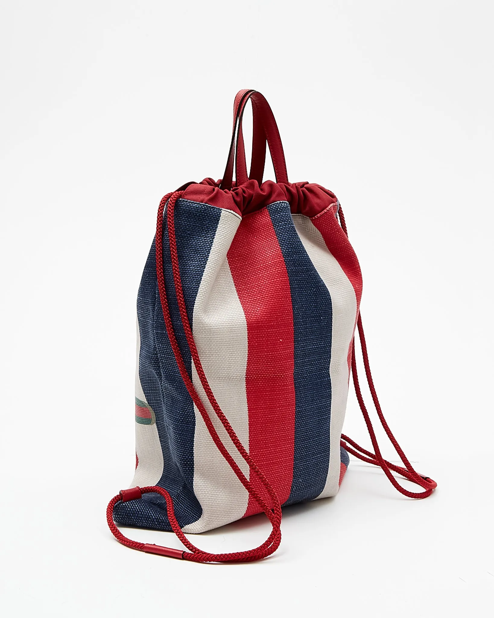 Gucci Red/Blue/White Sylvie Stripe Canvas Drawstring Backpack