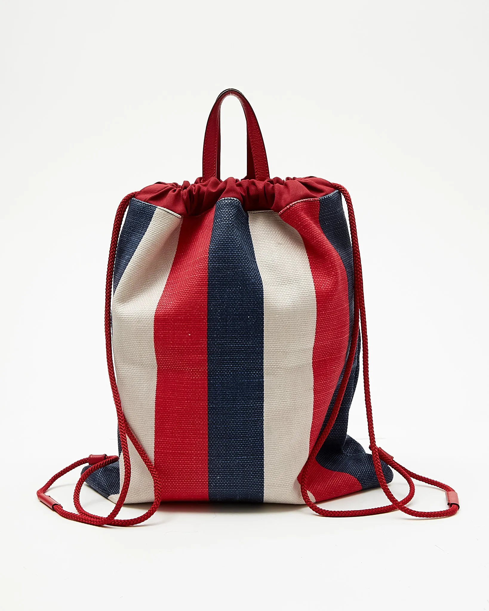 Gucci Red/Blue/White Sylvie Stripe Canvas Drawstring Backpack