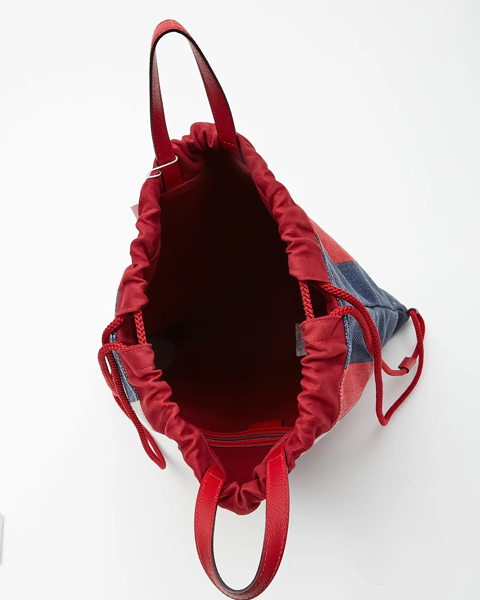 Gucci Red/Blue/White Sylvie Stripe Canvas Drawstring Backpack