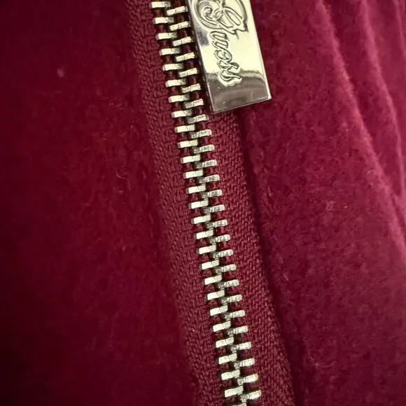Guess Los Angeles Stylish Burgundy Double-Breasted Belted Coat - Size XS
