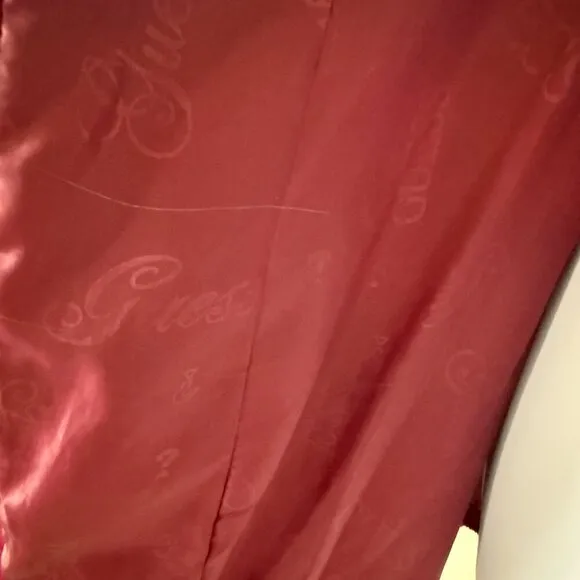 Guess Los Angeles Stylish Burgundy Double-Breasted Belted Coat - Size XS