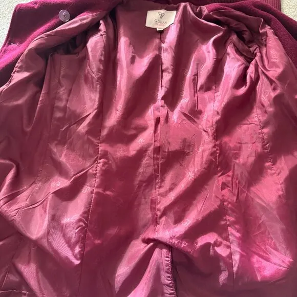 Guess Los Angeles Stylish Burgundy Double-Breasted Belted Coat - Size XS