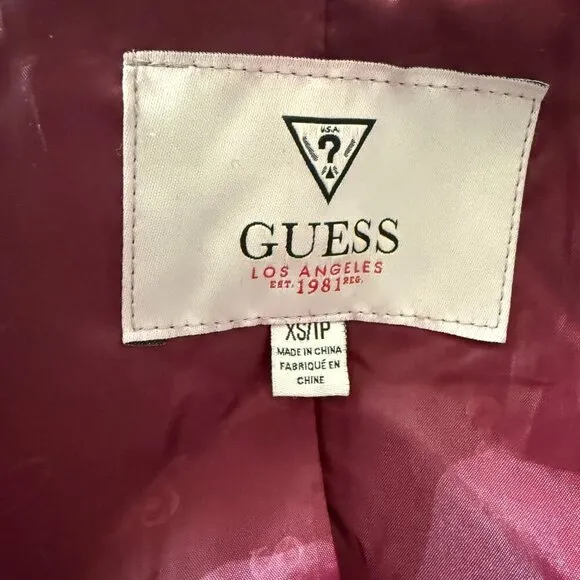 Guess Los Angeles Stylish Burgundy Double-Breasted Belted Coat - Size XS