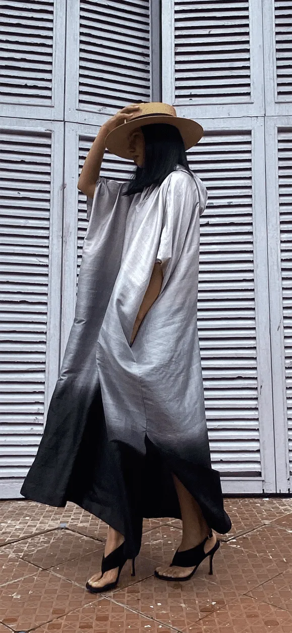 Hanshu   I   Hood Caftan  Grey Black  Luxe Resort Wear NAWF10