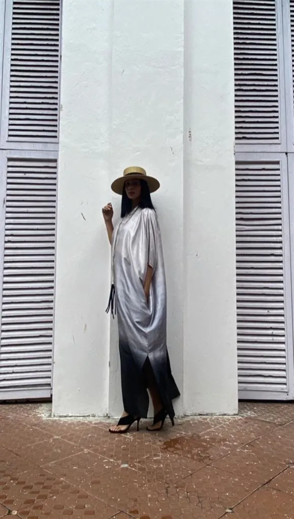 Hanshu   I   Hood Caftan  Grey Black  Luxe Resort Wear NAWF10