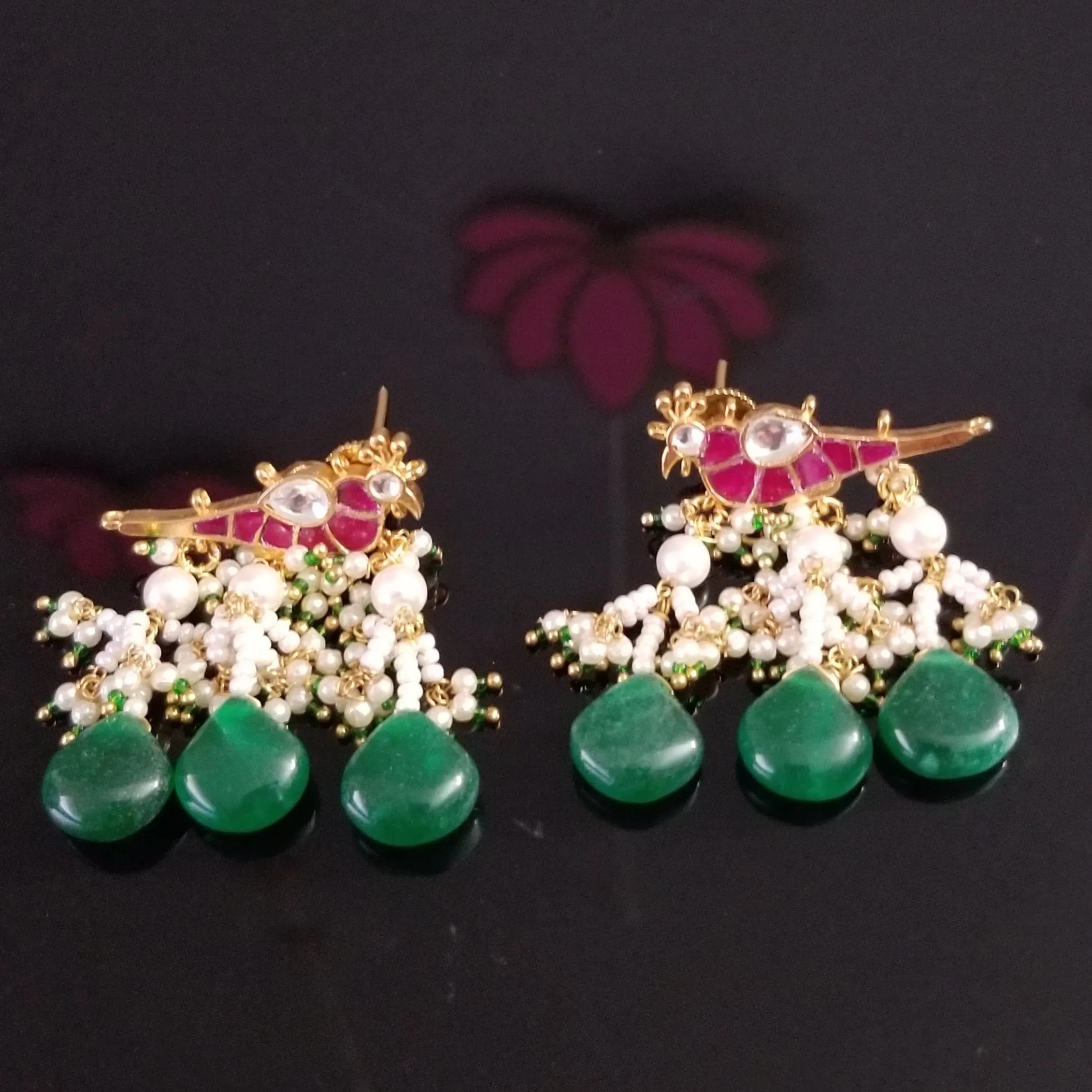 Hard Gold Finish Ahmedabadi Kundan Small Bird Earrings
