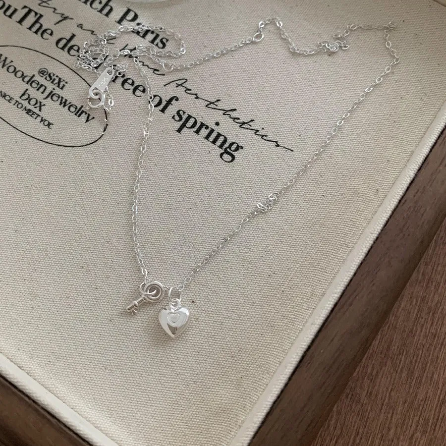 Heart Lock Necklace in Silver (Solid Silver)