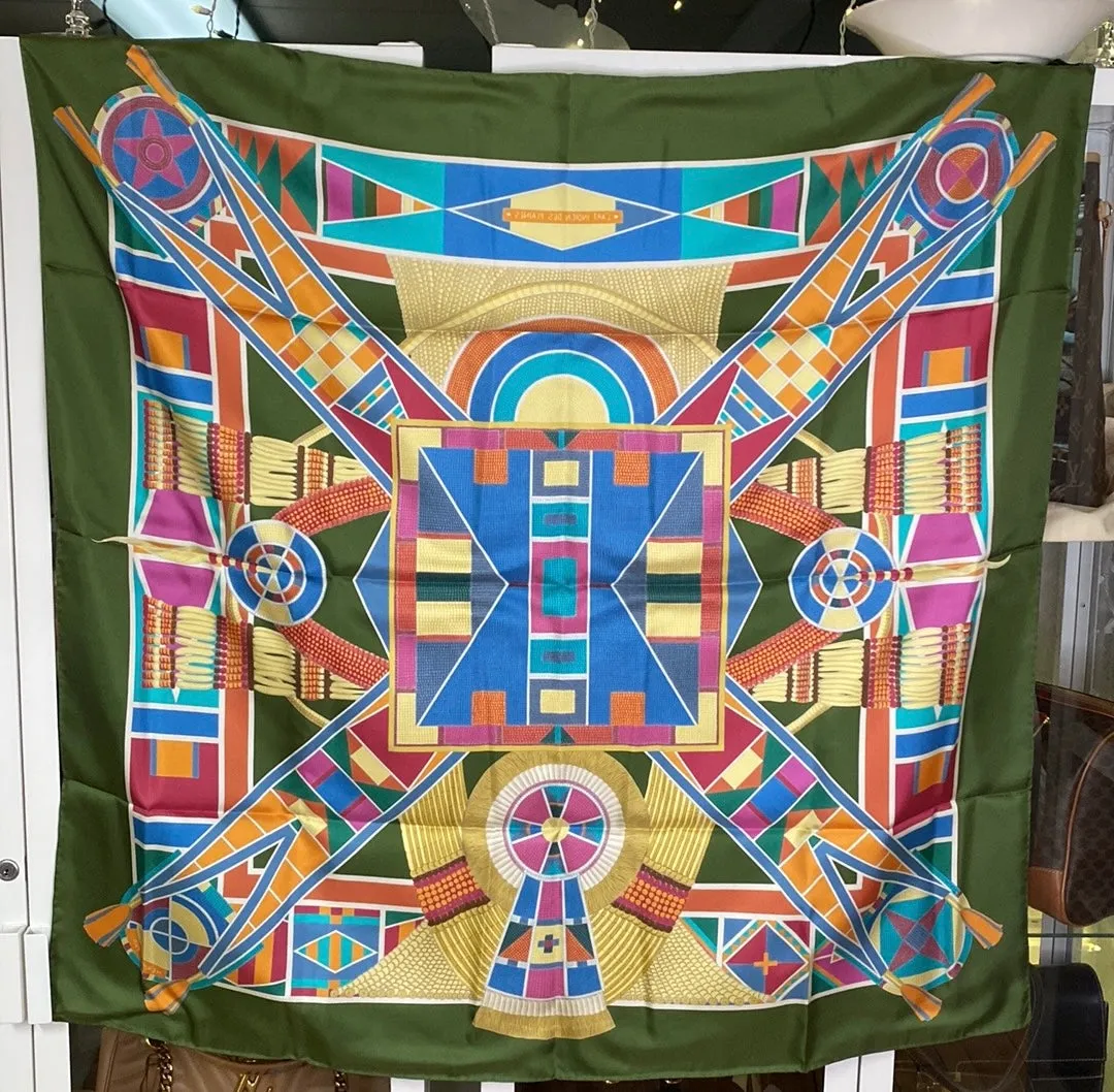 Hermes L'Art Indien des Plaines Silk Scarf 90