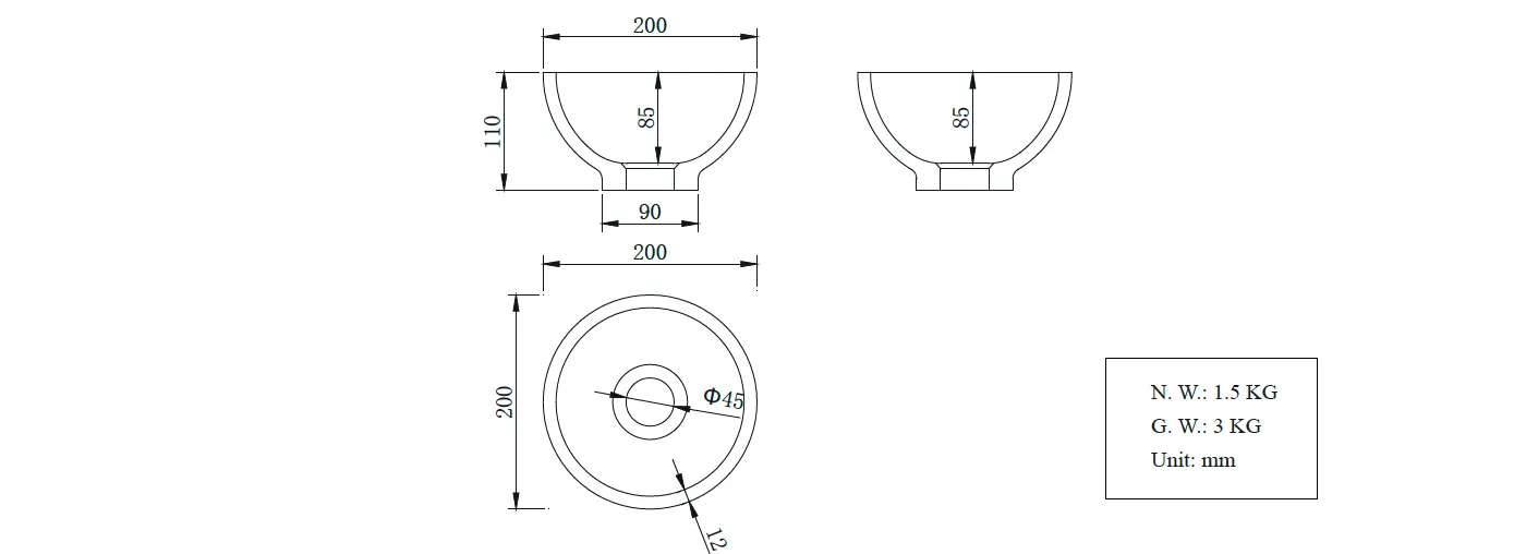 Hugi Small Basin - Tiny Home Basin - 200mm - B1515