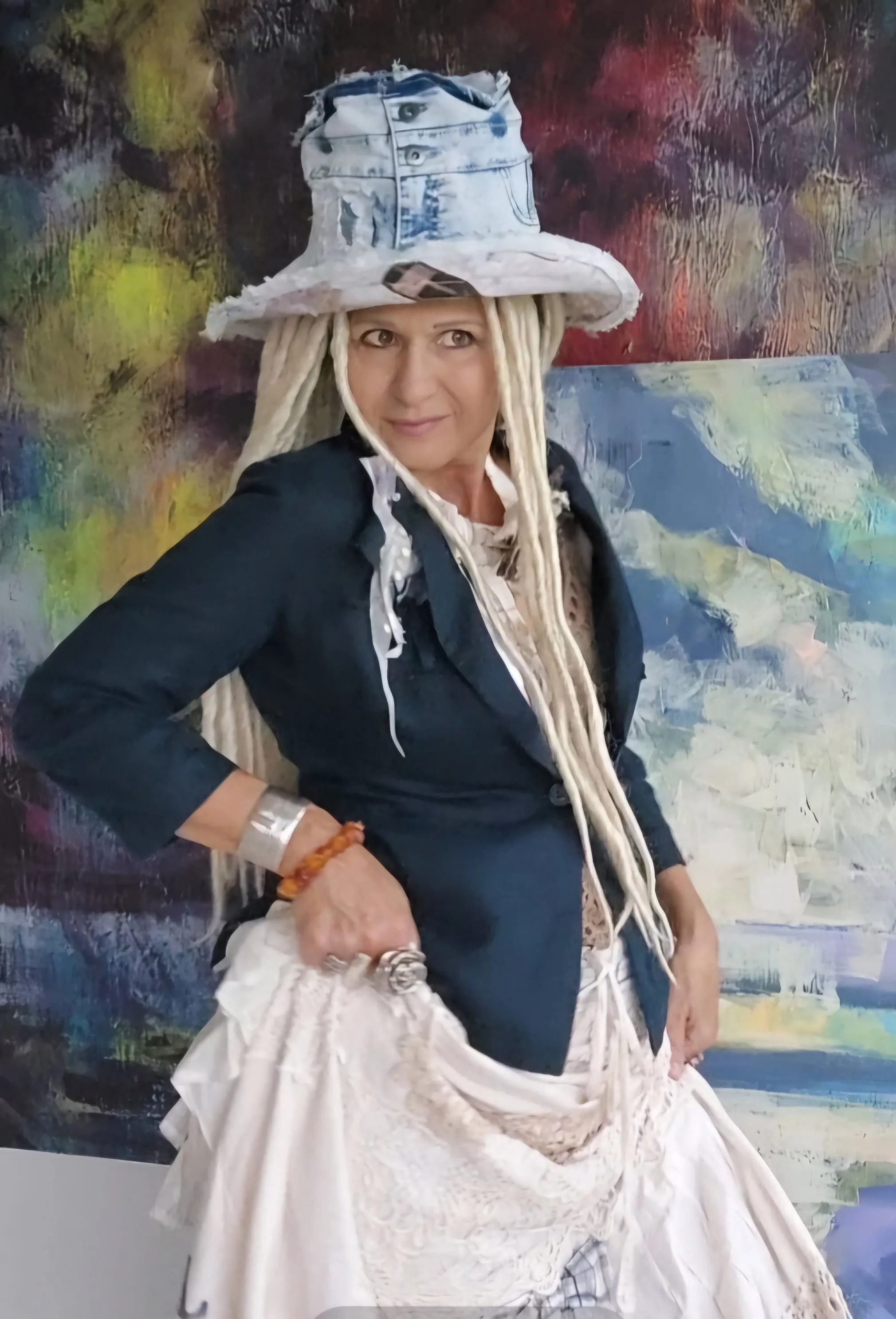 I DO / Designer Top Hat Shabby Chic Hat Upcycled Distressed Denim Bohemian style Hat Hand Stitched Top Hat Patchwork