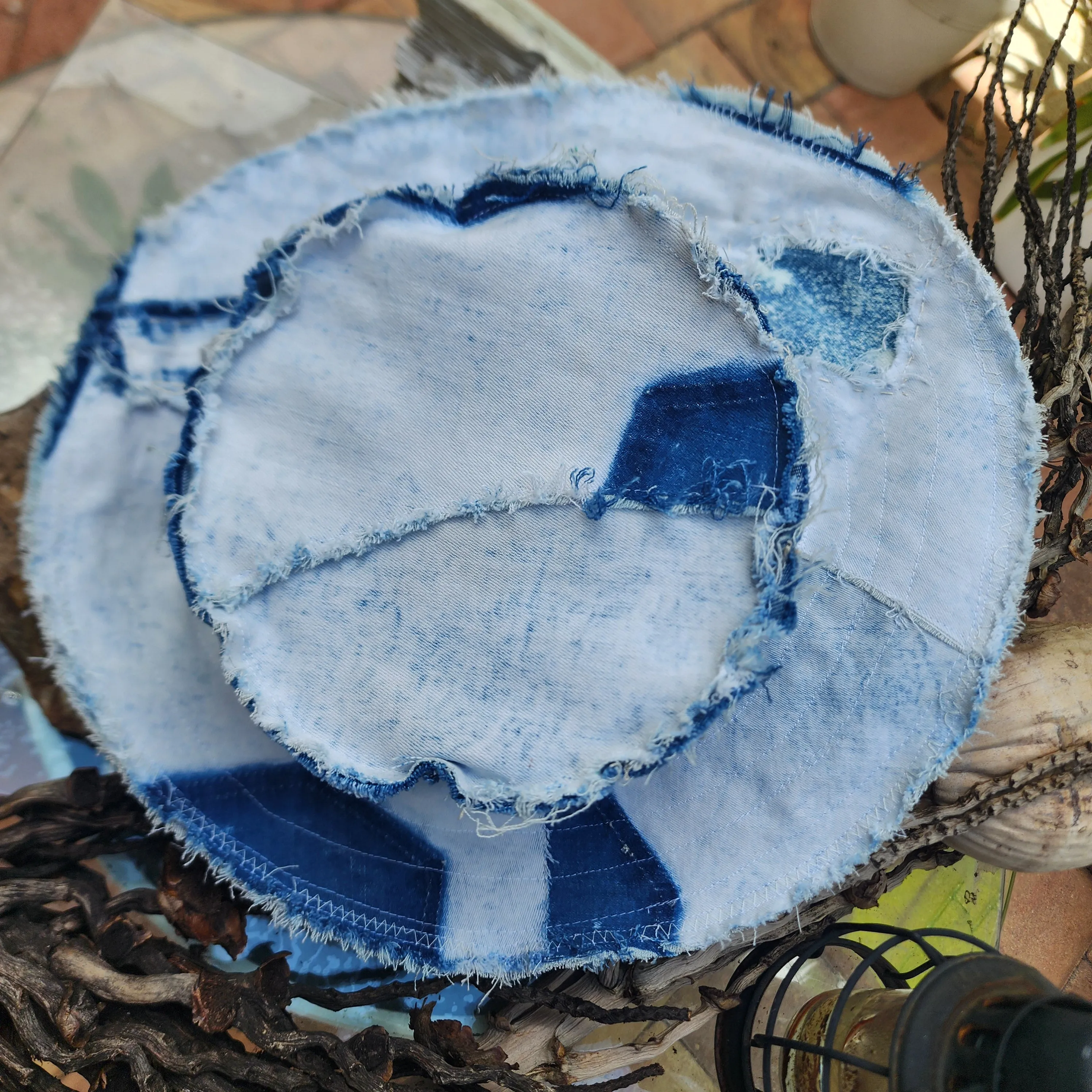 I DO / Designer Top Hat Shabby Chic Hat Upcycled Distressed Denim Bohemian style Hat Hand Stitched Top Hat Patchwork