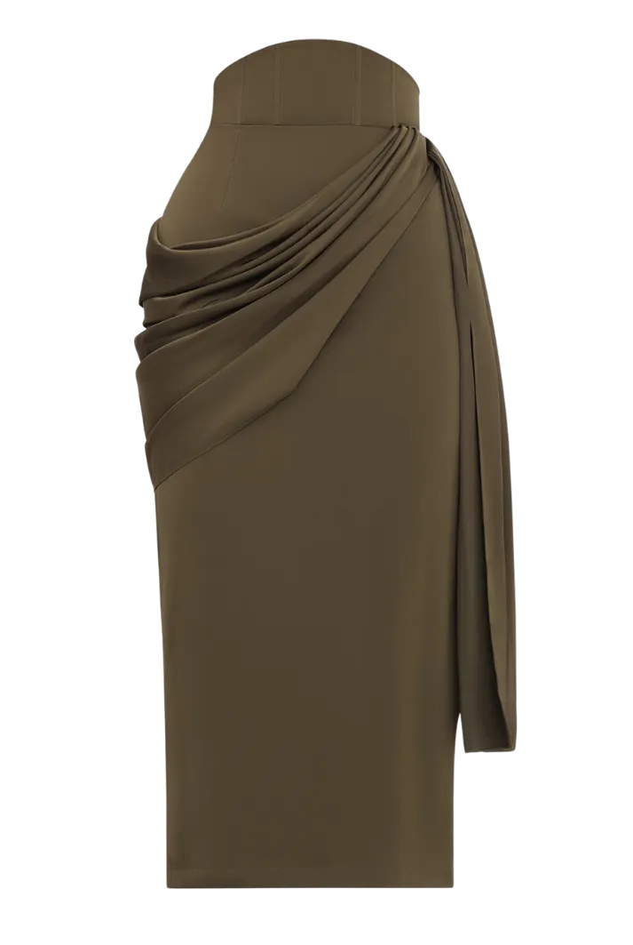 Ido Drape Midi Skirt | Olive