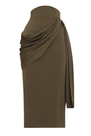 Ido Drape Midi Skirt | Olive