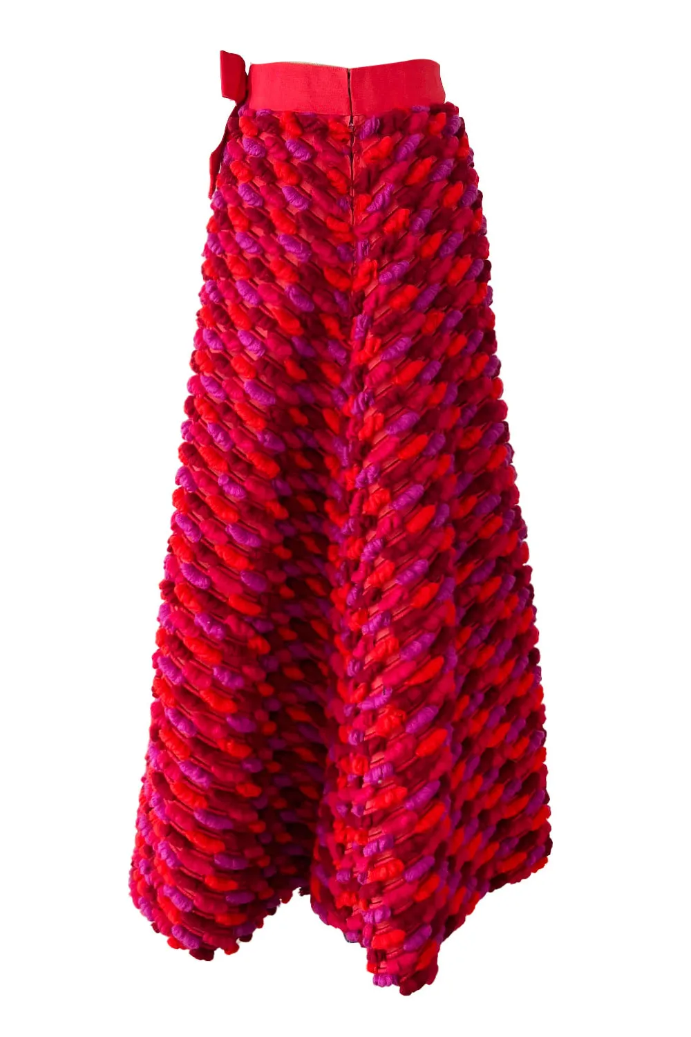 Incredible 1960s Arnold Scaasi Couture Pink Coral 3D Yarn Covered Silk Skirt w Ribbon Waist
