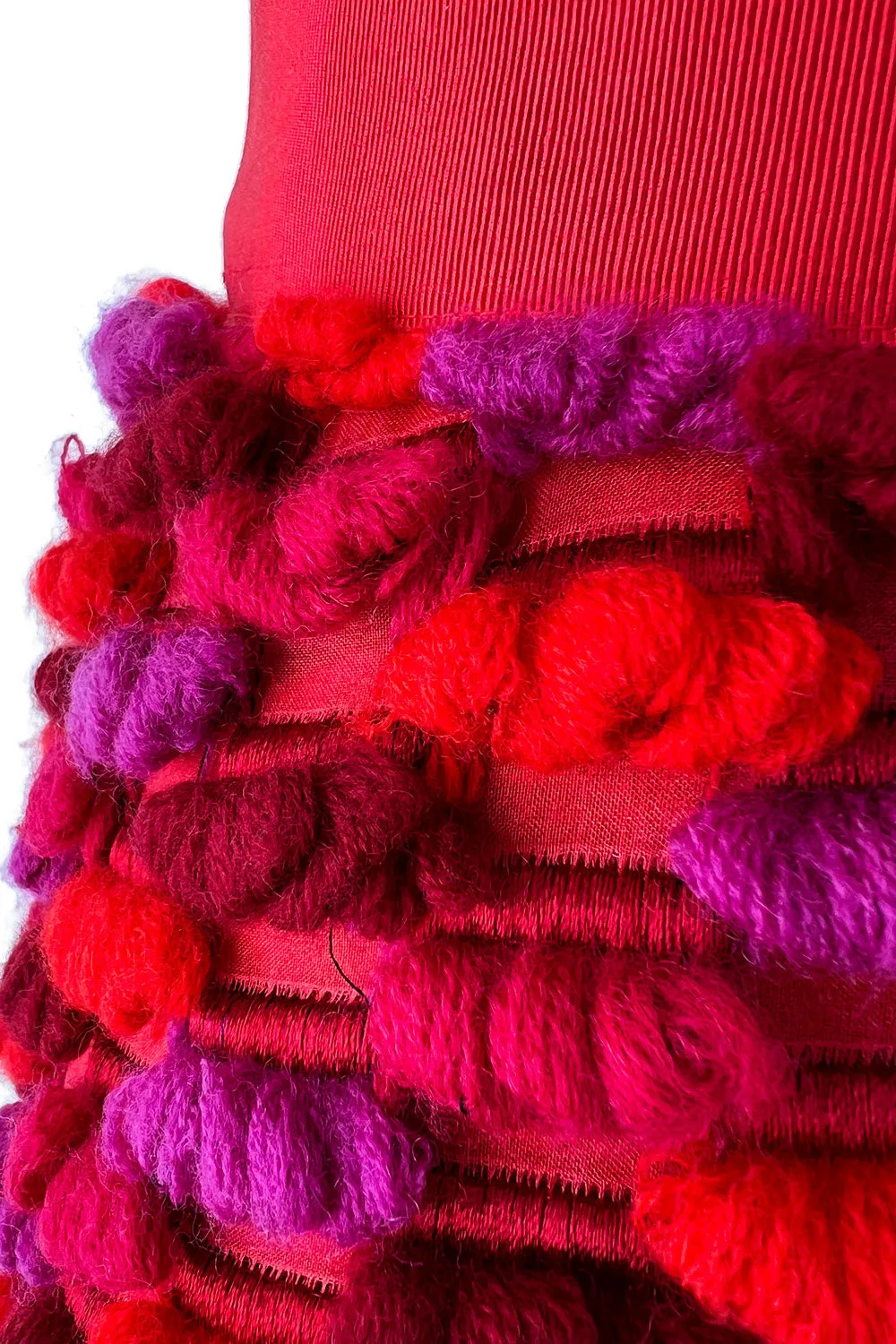 Incredible 1960s Arnold Scaasi Couture Pink Coral 3D Yarn Covered Silk Skirt w Ribbon Waist