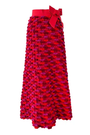 Incredible 1960s Arnold Scaasi Couture Pink Coral 3D Yarn Covered Silk Skirt w Ribbon Waist