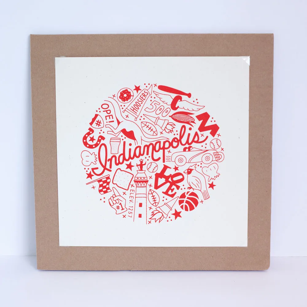 Indianapolis art print, Indiana things art print, Indianapolis icons design