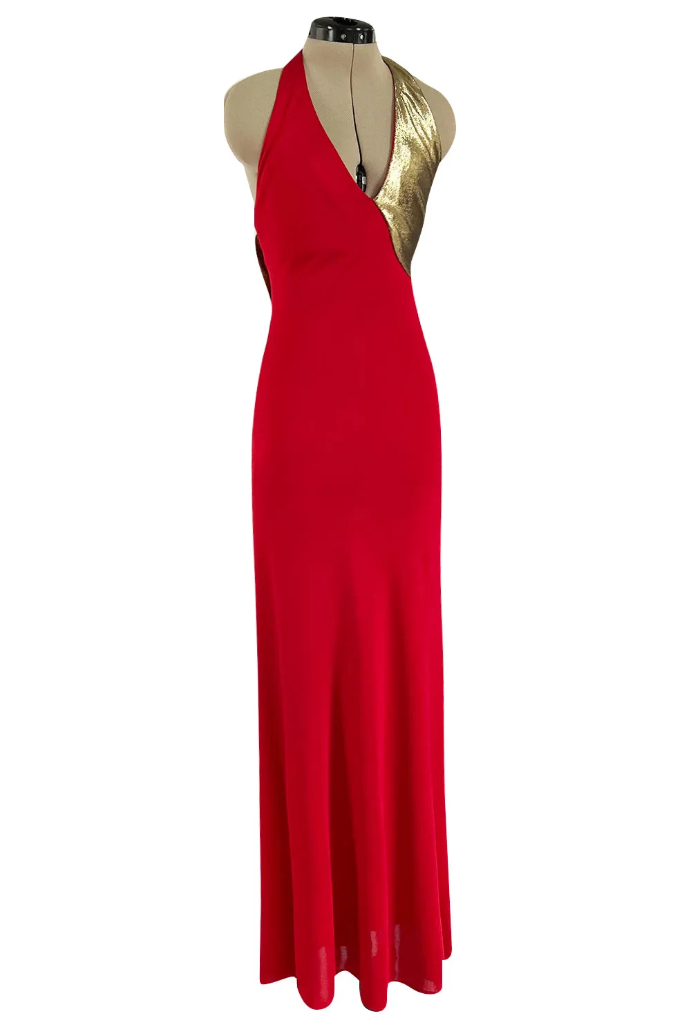 Insanely Good 1980s Giorgio Sant'Angelo Metallic Gold & Red Jersey Dress