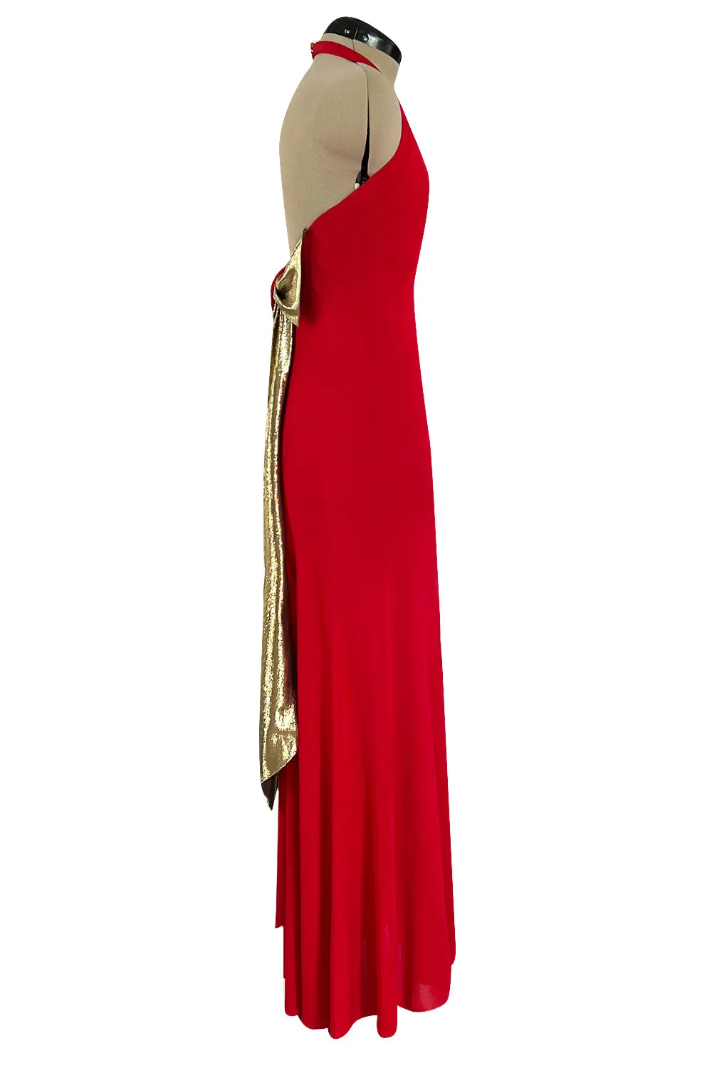 Insanely Good 1980s Giorgio Sant'Angelo Metallic Gold & Red Jersey Dress