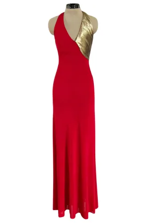 Insanely Good 1980s Giorgio Sant'Angelo Metallic Gold & Red Jersey Dress