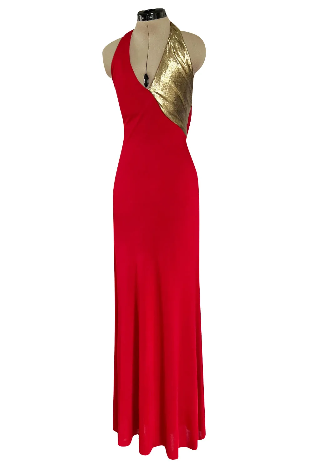 Insanely Good 1980s Giorgio Sant'Angelo Metallic Gold & Red Jersey Dress