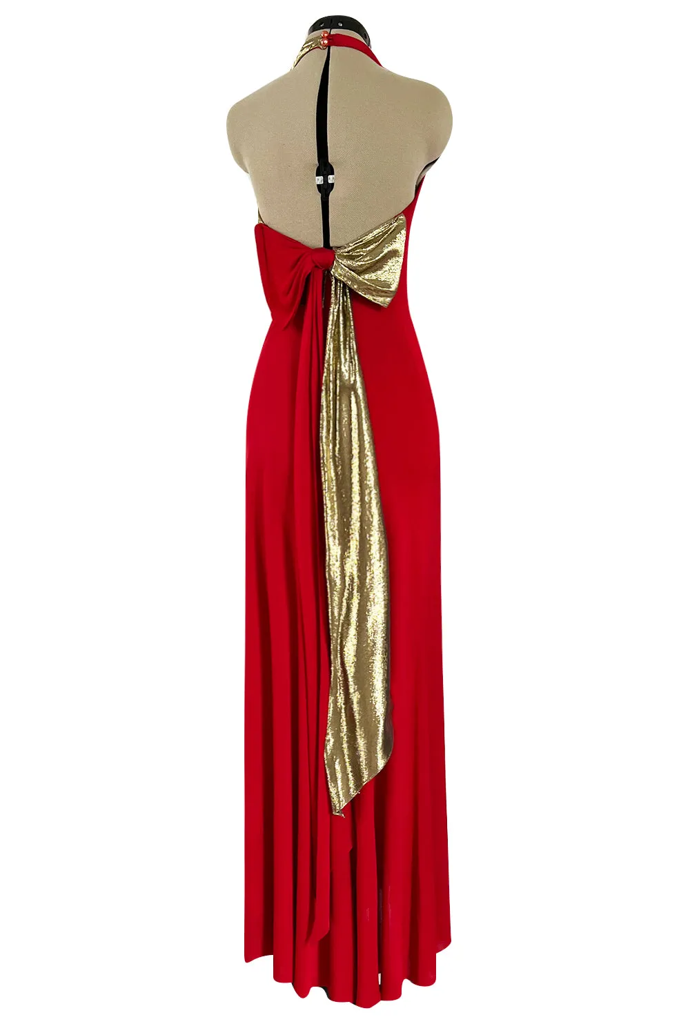 Insanely Good 1980s Giorgio Sant'Angelo Metallic Gold & Red Jersey Dress