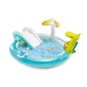 Intex Gator Outdoor Inflatable Kiddie Pool Water Play Center with Slide