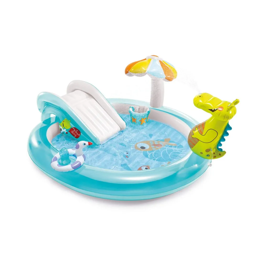 Intex Gator Outdoor Inflatable Kiddie Pool Water Play Center with Slide