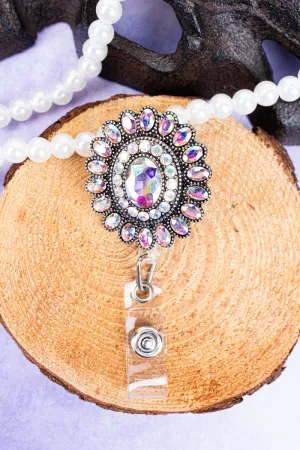 Iridescent Crystal Concho Retractable Badge Reel