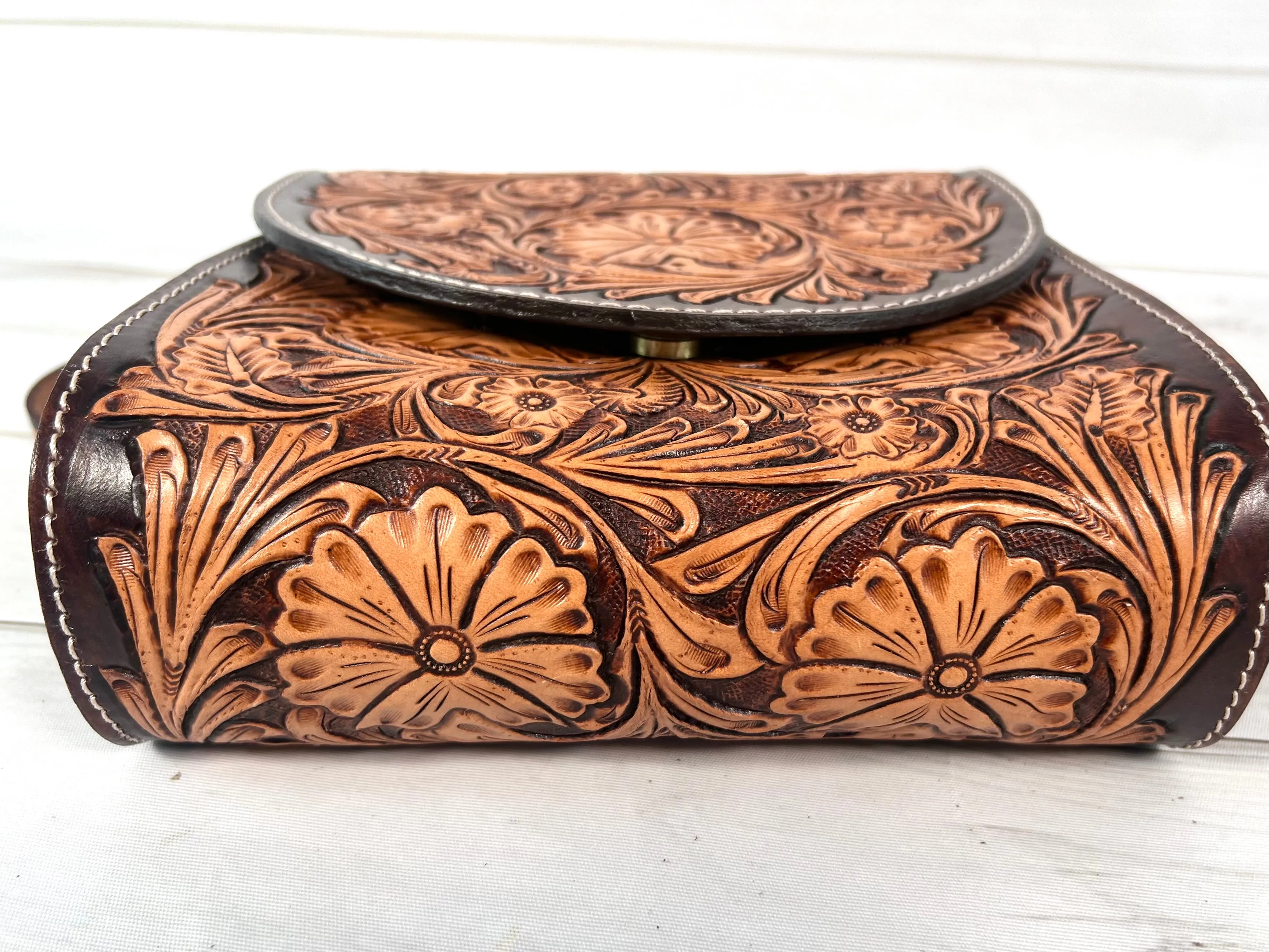 Island Floral Tooled Leather Rectangle Handbag